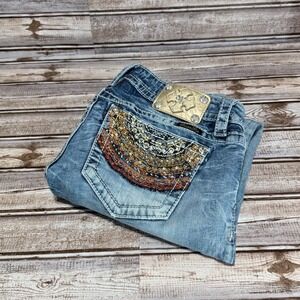Miss Me Women's Boot Cut Jeans - Blue with Gold Accents